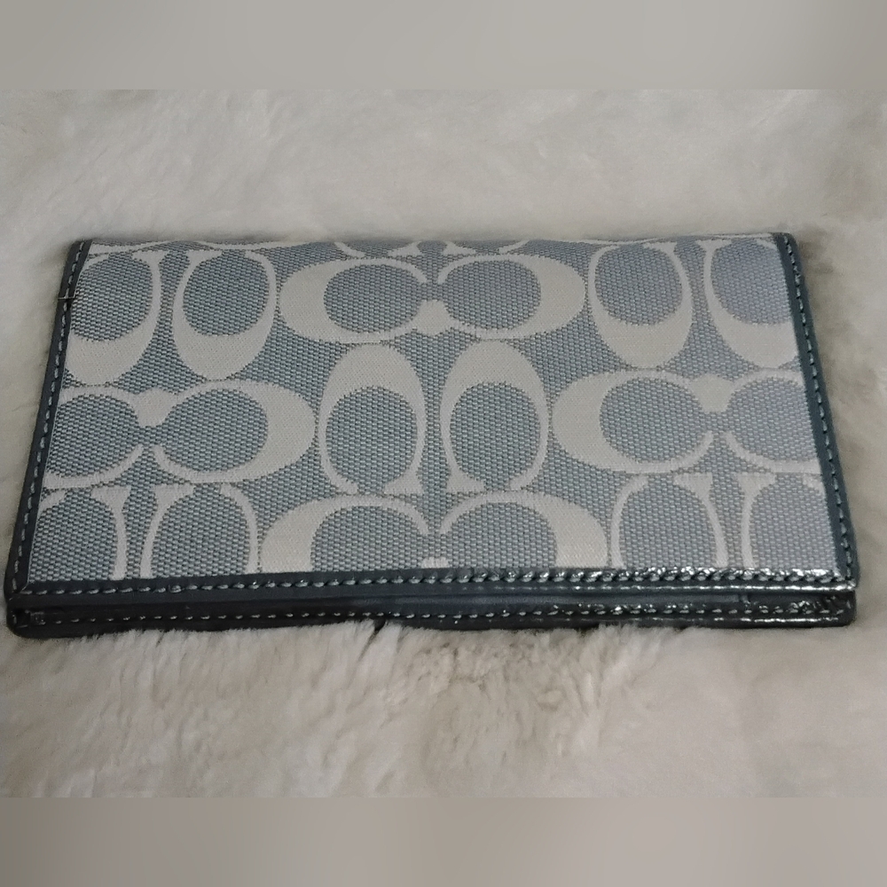 Coach Signature Checkbook in Light Blue and White EUC